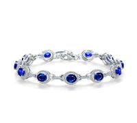 Homxi Women's Chain Bracelet 9 Kt White Gold, Oval with 3.75ct Sapphire and Diamond, 7.87" + 1.18" Extender, Women's Adjustable Bracelets Silver Blue