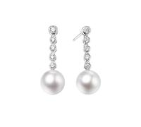 Homxi Womens Dangle Earrings 9 K White Gold, 7.5-8mm Pearl with 0.22ct Diamond, Women Silver Earrings