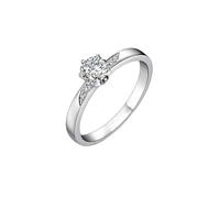 Homxi Women's Engagement Ring 9 K White Gold, 6 Claws Round with 0.3ct Diamond, Womens Wedding Band Silver Ring Size O 1/2