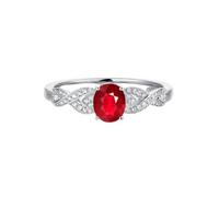 Homxi Women's Engagement Ring White Gold 14 K, 4 Prong Oval with 0.52ct Ruby and Diamond, Womens Silver Red Engagement Ring Size V 1/2