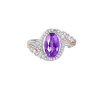 Homxi Women's Engagement Ring White Gold 18 ct, Oval with 2.06ct Created Purple Sapphire and Moissanite, Women Rings Anniversary Silver Purple Size S 1/2