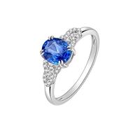 Homxi Women's Engagement Ring White Gold 18 K, Oval with Sapphire and Diamond, Women Promise Ring Silver Blue Size O 1/2