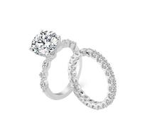 Homxi Women's Engagement Ring White Gold 18K, 2Pcs Rings Set Round with 3ct Moissanite, Wedding Band Silver for Women Size M 1/2