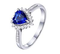 Homxi Womens Engagement Rings 14 ct White Gold, Heart with 0.79ct Sapphire and Diamond, Anniversary Ring Silver Blue Size L 1/2