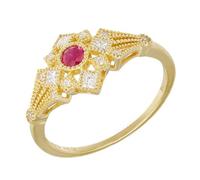 Homxi Womens Gold Ring 18K, Geometric with Created Ruby and Moissanite, Eternity Ring for Women Yellow Gold Ring Size 11