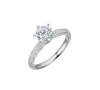 Homxi Women's Promise Platinum 950 Ring, 6 Claws Round with 1ct Created Diamond, Wedding Band Silver Women Size O 1/2