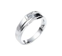 Homxi Women's Promise Ring 14 ct White Gold, Simple Round with 0.1ct Diamond, Eternity Ring Silver Size L 1/2