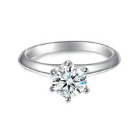 Homxi Women's Promise Ring 18ct White Gold, Solitaire Round with 1ct Created Diamond, Silver Womens Wedding Band Size P 1/2