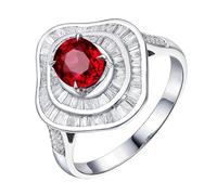 Homxi Women's Promise Ring Platinum 950, 4 Claws Oval with 1.2ct Ruby and Diamond, Engagement Ring Silver Red for Women Size P 1/2