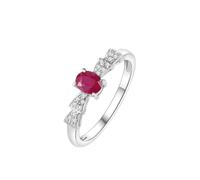 Homxi Women's Promise Ring White Gold 14 K, Bowknot and Oval with 0.45ct Ruby and 0.06ct Diamond, Wedding Band Silver Red Women Size O 1/2