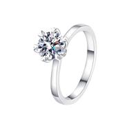 Homxi Womens Promise Ring White Gold 14K, Solitaire Round with 1ct Created Diamond, Silver Ring Wedding Band Women Size Q 1/2