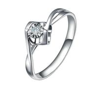 Homxi Women's Promise Ring White Gold 18 K, Round with 0.14ct Diamond, Engagement Rings for Women Silver Size V 1/2