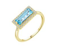 Homxi Womens Rings 18K Gold, 4x10mm Rectangle with Created Topaz and Moissanite, Band Ring Yellow Gold Rings Size 6.5