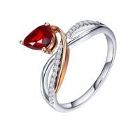 Homxi Womens Wedding Band 18 ct White Gold, Water Drop with Ruby and Diamond, Women's Promise Rings Silver Red Size O 1/2