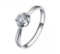 Homxi Womens Wedding Band 18 K White Gold, Flower and Round with 0.14ct Diamond, Silver Promise Ring Women Size P 1/2