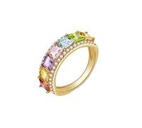 Homxi Women's Wedding Bands 14 ct Gold, Square with Colorful Natural Gemstones and Cubic Zirconia, Anniversary Rings for Women Gold Size Q 1/2