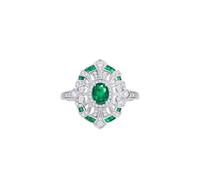 Homxi Womens Wedding Bands 18ct White Gold, Geometric with 0.35ct Emerald and Diamond, Anniversary Rings for Women Silver Green Size V 1/2