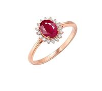 Homxi Women's Wedding Bands Rose Gold 9ct, Flower and Oval with 1ct Ruby and Diamond, Eternity Ring Rose Gold Size R 1/2