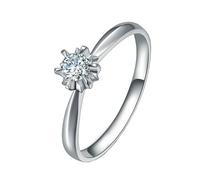 Homxi Womens Wedding Bands White Gold 14ct, Solitaire Round with 0.17ct Diamond, Silver Engagement Rings Size T 1/2
