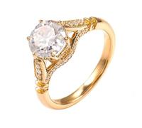 Homxi Womens Wedding Ring 14 ct Gold, 6 Claws Round with 3ct Moissanite, Gold Womens Wedding Bands Size K 1/2