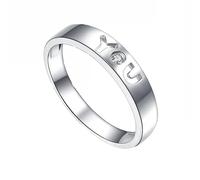 Homxi Womens Wedding Ring Platinum 950, Letter Love You with Diamond, Anniversary Band Silver Size L 1/2