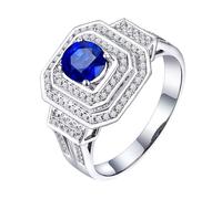 Homxi Womens Wedding Rings 14 K White Gold, Square and 4 Prongs Round with 0.79ct Sapphire and Diamond, Women Wedding Ring Silver Blue Size T 1/2