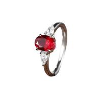 Homxi Womens Wedding Rings 9K White Gold, 4 Claws Oval and Water Drop with 2.6ct Ruby and Moissanite, Anniversary Ring Silver Red Size U 1/2