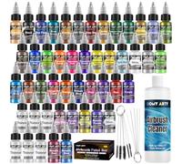 HOMY ARTY Airbrush Paint - 42 Colors with 6 Thinner & 500 ml Cleaner Kit with Brushes Airbrush Paint Set, Ready to Spray Acrylic Air Brush Paints for Metal, Plastic Models, Canvas, Wood, 20 ml/Bottle