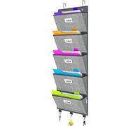 homyfort Over the Door Wall File Organizer, 5 Large Pockets, 5 Practical Hooks, 5 Label Cards, Celadon, Non-woven Fabric, Cardboard
