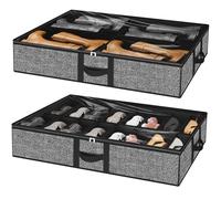 homyfort Under Bed Shoe Storage Organizer Fits 16 Pairs Shoes and 4 Pairs Boots, Underbed Shoe Storage Boxes Bins, Organizador De Zapatos, Extra Large Zapateras Organizer for closet, Black, Set of 2
