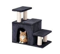 HOMYHANDS 3 Steps Pet Stairs with Cat Scratching Post, High-Strength Board Supports 150 lbs, 3 Combination Modes, Condo Cave, Grey Pet Ladder for Small Cats Kittens Dogs to Beds & Sofas (Medium)
