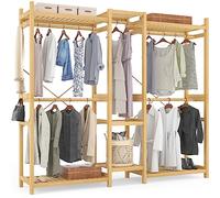 Homykic Large Bamboo Closet System Clothes Rack, Garment Rakc with 5 Hanging Rods, 7 Open Shelves, 70”W x 77”H x 18" D, Lightweight, Easy Assembly