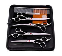 Homyl 4 Pieces Pet Hair Grooming Scissors Kit Including Straight Shears Curved Shears Thinning Shears Comb Made From 440C Steel Suitable for Dogs Cats Groom, Silver