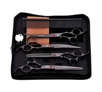 Homyl 4 Pieces Pet Hair Grooming Scissors Kit Including Straight Shears Curved Shears Thinning Shears Comb Made From 440C Steel Suitable for Dogs Cats Groom, Black