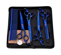 Homyl 4 Pieces Pet Hair Grooming Scissors Kit Including Straight Shears Curved Shears Thinning Shears Comb Made From 440C Steel Suitable for Dogs Cats Groom, Blue