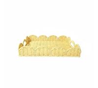 Homyl Basket Rectangular Braided Container Tray with Lace Edge Practical Tabletop Organizer for Kitchen Dining Room Everyday Household Storage Suitable for Home Decoration, Lemon Yellow, 43 33 7cm