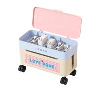 Homyl Desktop Cord Storage Box, Double Layer Cable Storage Box with Wheels, for Media Center, Pink Plaid