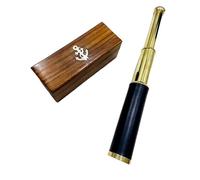 HOMYZ 12" Nautical Brass Telescope Spyglass Handheld Fuctional With Anchor Box Rustic Vintage Home Decor Gift