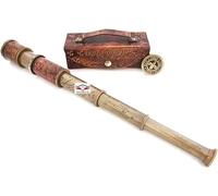 HOMYZ 16 Inches Brass Telescope, Maritime Leather Telescope Brass Antique Finish 1920 Dollond London Telescope With Leather Box