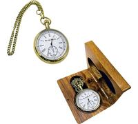 HOMYZ Brass Table Clock, Silent Non-Ticking Classic Clock Victoria Pocket Watch London Clock with Wood Box Office Decor