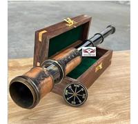 HOMYZ Brass Working Telescope, Engraved Spyglass, Vintage Maritime Steampunk Telescope Black Antique Finish Present, Gift Maritime Telescope With Wooden Box