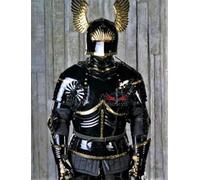 HOMYZ Medieval 15th Century Gothic Full Body Armour Suit Steel Gothic Armour Suit Brass & Black Fighting Armor Suit Halloween Costume