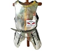 HOMYZ Medieval Gothic Cuirass with Tassets Torso Knight Steel LARP Breastplate Cuirass Body Armor Jacket Silver Polish For Costume