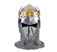 HOMYZ Medieval Helmet of Robert the Bruce - Bascinet Helmet Silver Finish With Chainmail Helmet~ Brass Design Knight's Armor Helmet LARP Costume