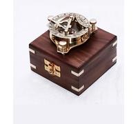 HOMYZ Nautical Sundial Compass - Solid Brass 3" Sundial Compass With Anchor Wooden Box Brass Triangle Sundial Compass with Adjustable Screw Legs Navigational Instrument