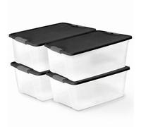 Homz 15-Quart Clear Plastic Stackable Storage Container Organizer Bin with Gray Snaplock Latching Lid for Home and Office Organization (4 Pack)