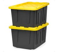 Homz Durabilt Tote Box, 27 Gallon, Stackable, Black/Yellow, 2 Pack