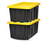 Homz Durabilt Tote Box, 27 Gallon, Stackable, Black/Yellow, 2 Pack