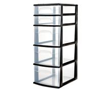 Homz Plastic 5 Clear Drawer Medium Home Organization Storage Container Tower with 3 Large Drawers and 2 Small Drawers, Black Frame
