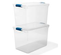 Homz Plastic Storage, Modular Stackable Storage Bins with Blue Latching Handles,112 Quart, Clear, Stackable, 2-Pack